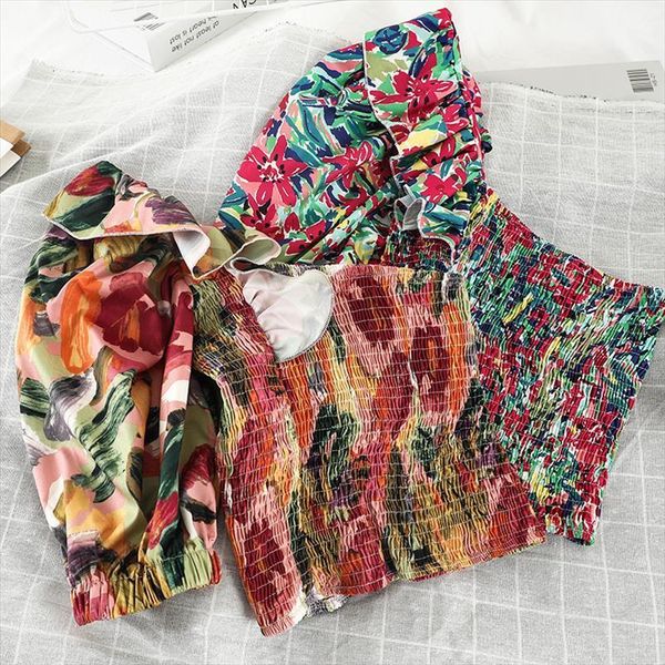 short style print skew women shirt collar sleeve floral ladies casual chic puff beach, White
short style print skew women shirt collar sleeve floral ladies casual chic puff beach, White