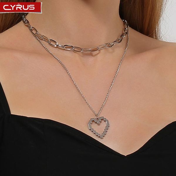 pendant necklaces punk hollow heart for women simple metal double layer mosaic love clavicle chains grunge hip hop jewelry trend, Silver
pendant necklaces punk hollow heart for women simple metal double layer mosaic love clavicle chains grunge hip hop jewelry trend, Silver