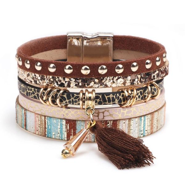women layer tassel bracelet jewelry bohemia pu leather multilayer magnetic buckle connector handmade gift female tennis, Golden;silver
women layer tassel bracelet jewelry bohemia pu leather multilayer magnetic buckle connector handmade gift female tennis, Golden;silver