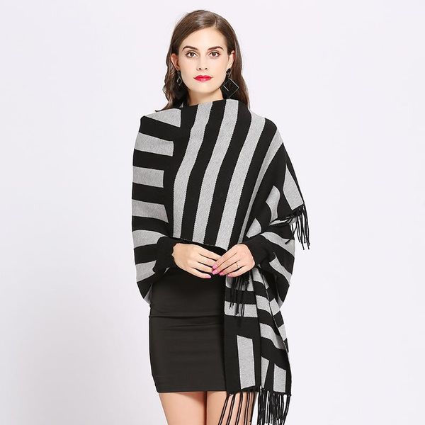 scarves s korean style oversized large stripe fringe poncho capes thickened autumn winter knit wraps shawls with sleeves, Blue;gray
scarves s korean style oversized large stripe fringe poncho capes thickened autumn winter knit wraps shawls with sleeves, Blue;gray