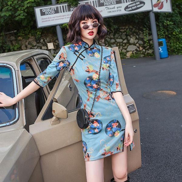 blue cheongsam young girl 2021 summer fashion retro chinese style qipao woman print waist slim dress evening paty dresses ethnic clothing, Red
blue cheongsam young girl 2021 summer fashion retro chinese style qipao woman print waist slim dress evening paty dresses ethnic clothing, Red
