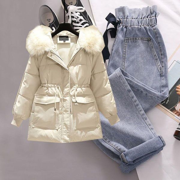 women's two piece pants winter women sets warm parka coat casual fur collar thicken hooded cotton jacket and elastic waist female 2-pie, White
women's two piece pants winter women sets warm parka coat casual fur collar thicken hooded cotton jacket and elastic waist female 2-pie, White