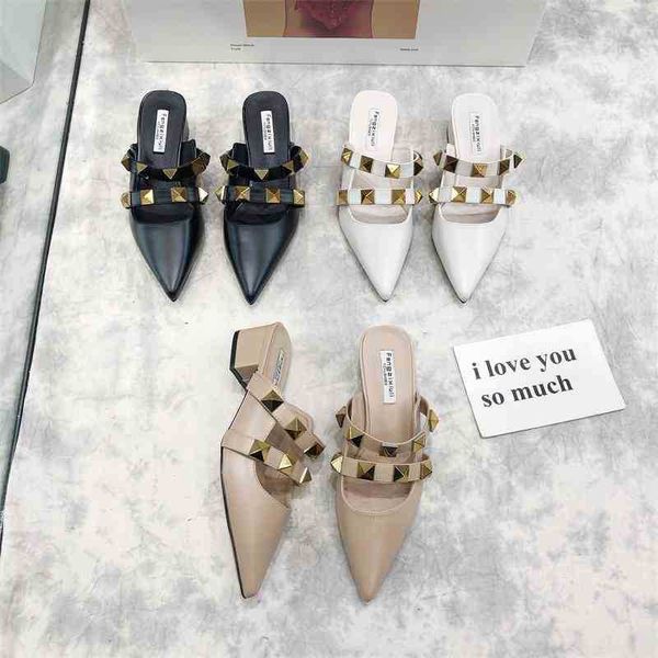 summer new rivet slippers women's wear half slippers pointed thick heel liu ding middle heel versatile sandal zlh, Black
summer new rivet slippers women's wear half slippers pointed thick heel liu ding middle heel versatile sandal zlh, Black