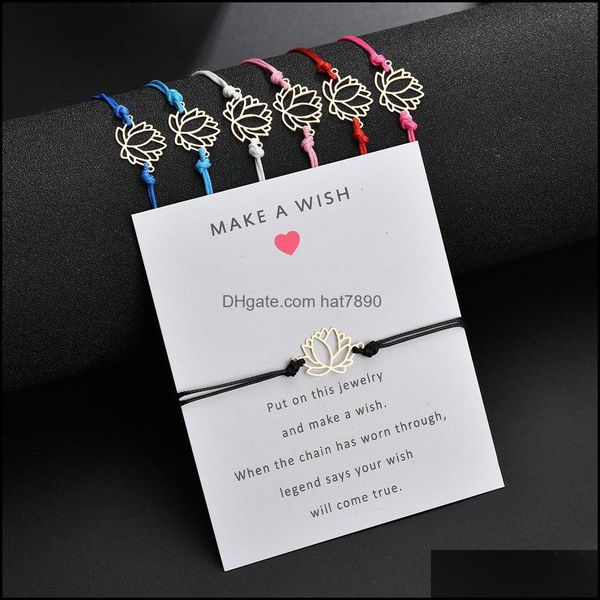 fashion make a wish bracelets cute lotus flower charm with card red blue black white string rope bangle diy handmade jewelry gift drop deliv, Golden;silver
fashion make a wish bracelets cute lotus flower charm with card red blue black white string rope bangle diy handmade jewelry gift drop deliv, Golden;silver