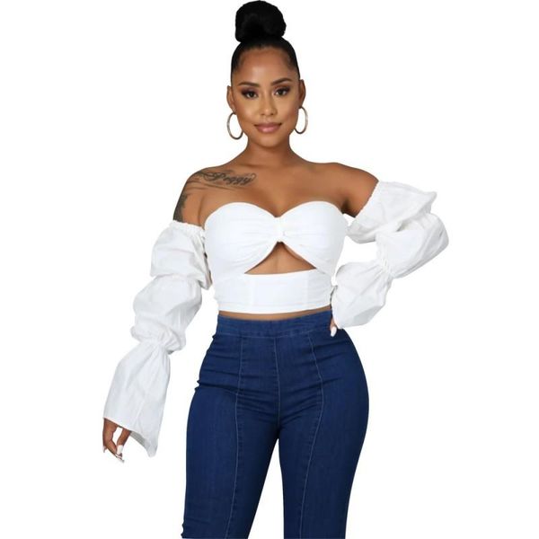 women's blouses & shirts skinny women tunics bandage strapless hollow out summer fashion puff sleeve elegant streetwear shirt, White
women's blouses & shirts skinny women tunics bandage strapless hollow out summer fashion puff sleeve elegant streetwear shirt, White