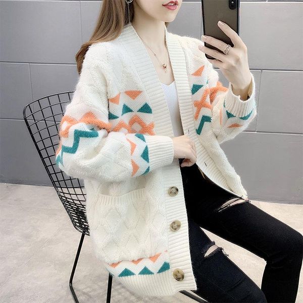 women's knits & tees 2021 fashion sweater women's casual loose long-sleeved v-neck knitted cardigan korean single-breasted all-matc, White
women's knits & tees 2021 fashion sweater women's casual loose long-sleeved v-neck knitted cardigan korean single-breasted all-matc, White