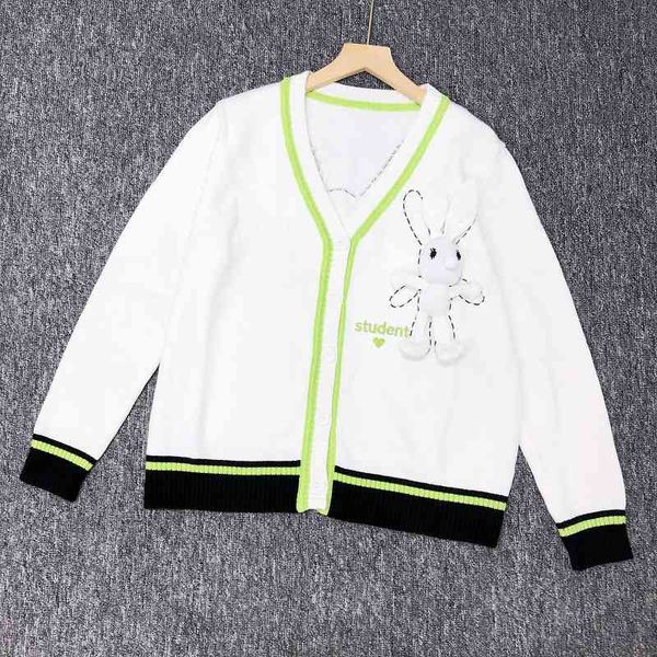 sweater knit v-neck 2021 early autumn color matching rabbit cartoon doll decorative embroidered coat women's cardigan, White;black
sweater knit v-neck 2021 early autumn color matching rabbit cartoon doll decorative embroidered coat women's cardigan, White;black