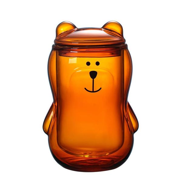 mugs 300ml creative bear double cup personalized coffee mug with cover transparent glass cute cartoon amber