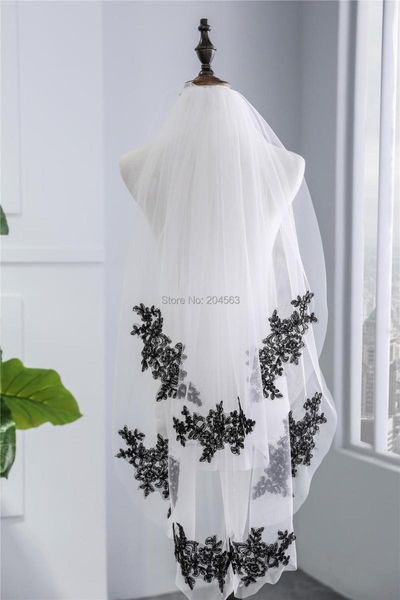 bridal veils lace wedding with black appliques tulle veil for bride without comb
bridal veils lace wedding with black appliques tulle veil for bride without comb
