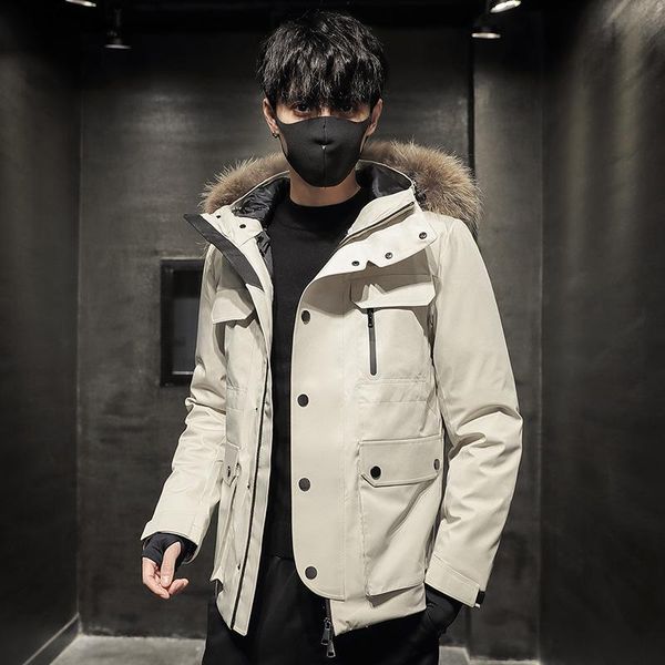 han edition men brief paragraph cotton-padded jacket winter white duck down heavy hair collar hooded tooling warm coat, Black;brown
han edition men brief paragraph cotton-padded jacket winter white duck down heavy hair collar hooded tooling warm coat, Black;brown
