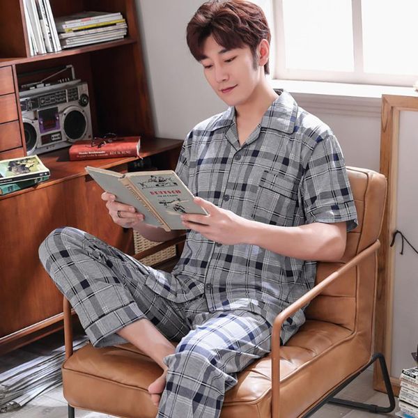 men's sleepwear pajama man summer casual plaid knitted cotton sets for men short sleeve long pants homewear pyjama plus size, Black;brown
men's sleepwear pajama man summer casual plaid knitted cotton sets for men short sleeve long pants homewear pyjama plus size, Black;brown