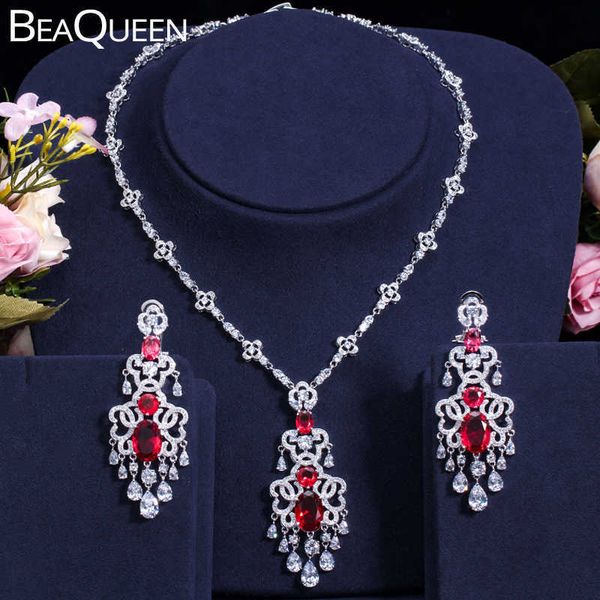 beaqueen gorgeous bridal wedding jewellery red cubic zirconia paved setting large long dangling earrings necklace sets js009 h1022, Silver
beaqueen gorgeous bridal wedding jewellery red cubic zirconia paved setting large long dangling earrings necklace sets js009 h1022, Silver