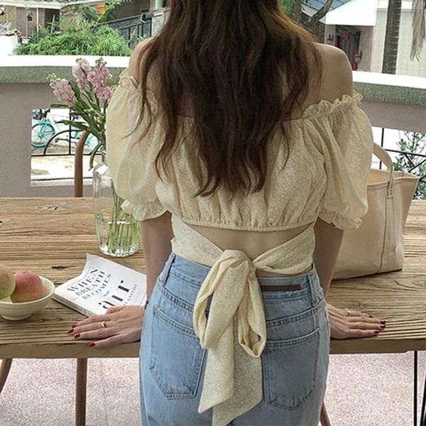 women's blouses & shirts 2021 summer crop blouse women floral puff sleeve korean sweet bow design square neck off shoulder chic fashion, White
women's blouses & shirts 2021 summer crop blouse women floral puff sleeve korean sweet bow design square neck off shoulder chic fashion, White
