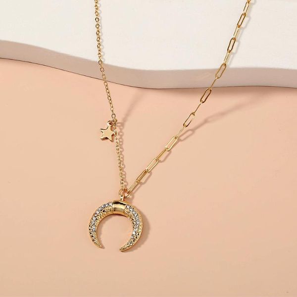 star and moon necklace stitching design personality lattice chain fashion all-match clavicle metal female pendant necklaces, Silver
star and moon necklace stitching design personality lattice chain fashion all-match clavicle metal female pendant necklaces, Silver