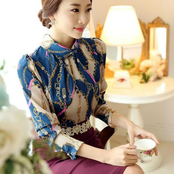 women's blouses & shirts women fashion korean office style elegant turtleneck long sleeve blouse printed chiffon, White
women's blouses & shirts women fashion korean office style elegant turtleneck long sleeve blouse printed chiffon, White