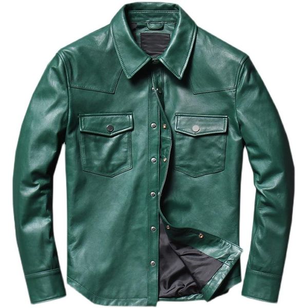 men's leather & faux 2021 casual sheepskin shirts red green genuine slim fit coat for male, Black
men's leather & faux 2021 casual sheepskin shirts red green genuine slim fit coat for male, Black