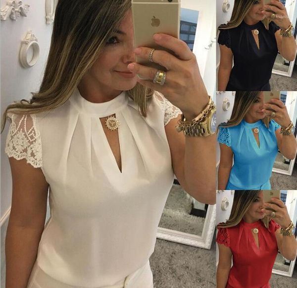 fashion women's solid shirts office lady lace splicing short sleeve chiffon blouse female elegant v-neck, White
fashion women's solid shirts office lady lace splicing short sleeve chiffon blouse female elegant v-neck, White