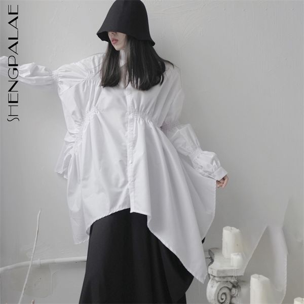 white irregular sunnscreen blouse women's summer laple large size single breasted long sleeve shirt female 210427 
white irregular sunnscreen blouse women's summer laple large size single breasted long sleeve shirt female 210427