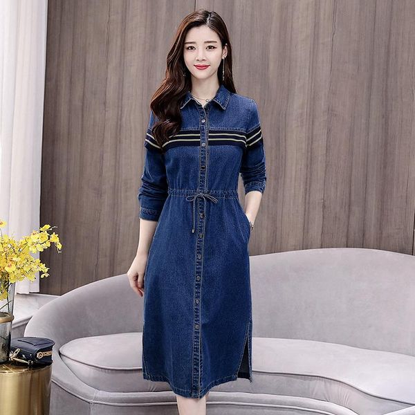 casual dresses fashion women's denim dress 2021 spring mid-length waist long sleeve shirt trendy women autumn slim wild ms, Black;gray
casual dresses fashion women's denim dress 2021 spring mid-length waist long sleeve shirt trendy women autumn slim wild ms, Black;gray