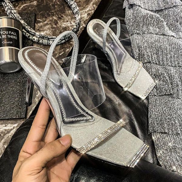 summer lady slides fashion square toe with rhinestone transparent pvc back strap high heels sandales plus size1, Black
summer lady slides fashion square toe with rhinestone transparent pvc back strap high heels sandales plus size1, Black