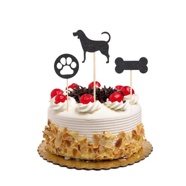 other event & party supplies 12pcs shining cake er dog bone footprint decor insert card decorating cupcake ers kids birthday favors
