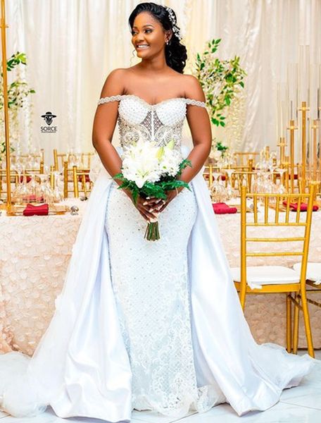 2021 plus size arabic aso ebi lace crystals beaded wedding dresses sweetheart mermaid detachable train bridal gowns zj205, White
2021 plus size arabic aso ebi lace crystals beaded wedding dresses sweetheart mermaid detachable train bridal gowns zj205, White