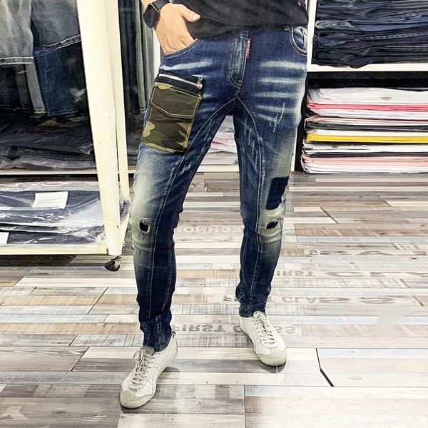 men's jeans men fashion ripped homme streetwear hip hop camouflage pocket spliced designer italian style, Blue
men's jeans men fashion ripped homme streetwear hip hop camouflage pocket spliced designer italian style, Blue