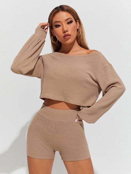 petite drop shoulder ribbed knit pullover & shorts n20w#, White
petite drop shoulder ribbed knit pullover & shorts n20w#, White