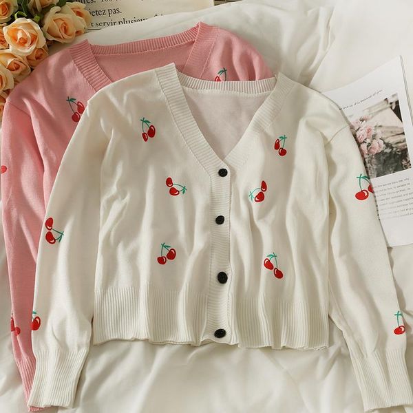 women's knits & tees women cardigan cherry print knitted v-neck sweater winter autumn long sleeve single breasted sweaters female, White
women's knits & tees women cardigan cherry print knitted v-neck sweater winter autumn long sleeve single breasted sweaters female, White
