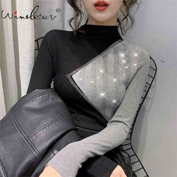 new spring patchwork t-shirt women color block diamonds half turtleneck long sleeve casual tees cotton t01406y 210324, White
new spring patchwork t-shirt women color block diamonds half turtleneck long sleeve casual tees cotton t01406y 210324, White
