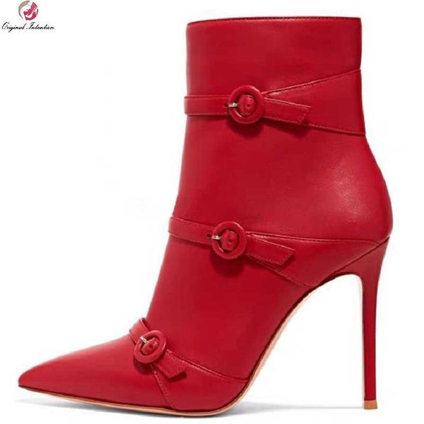 women pu leather ankle boots high heels red buckle pointed toe side zipper short ladies shoes large size 35-47, Black
women pu leather ankle boots high heels red buckle pointed toe side zipper short ladies shoes large size 35-47, Black