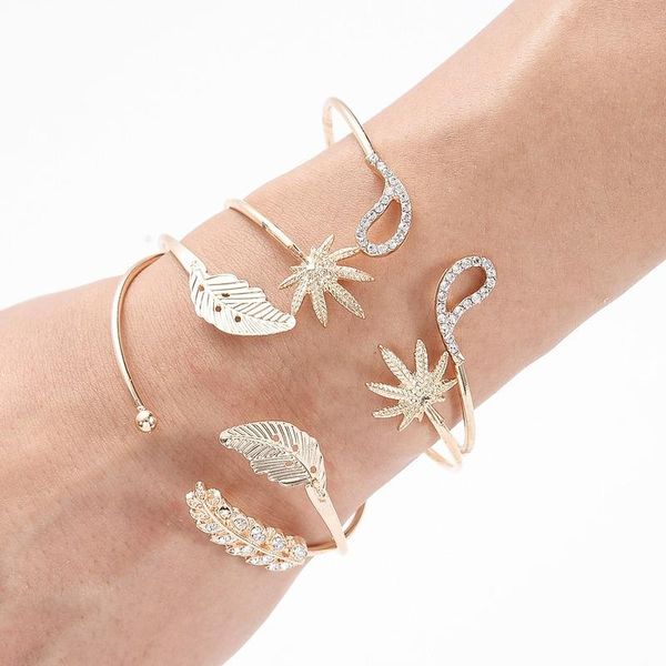 link, chain bohemian zircon gold color leaves metal bracelet set for women 4pcs/set retro vintage bracelets bangles jewelry gift, Black
link, chain bohemian zircon gold color leaves metal bracelet set for women 4pcs/set retro vintage bracelets bangles jewelry gift, Black