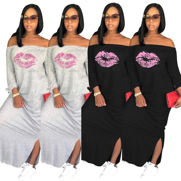 49d9024 women's dress fashion and casual loose slash neck dresses autumn new split dress with lip print, Black;gray
49d9024 women's dress fashion and casual loose slash neck dresses autumn new split dress with lip print, Black;gray