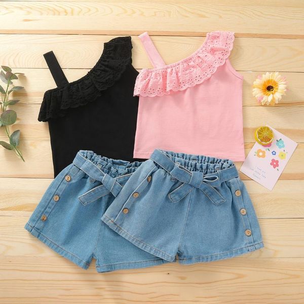 clothing sets 2-6y girls clothes kids strap one shoulder ruffle belted denim shorts 2pcs outfits fashion summer children, White
clothing sets 2-6y girls clothes kids strap one shoulder ruffle belted denim shorts 2pcs outfits fashion summer children, White