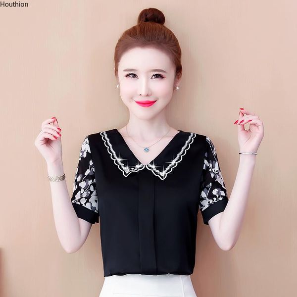 women's blouses & shirts houthion chiffon slim casual blouse fashion short sleeve pocket doll collar diamond pullover summer, White
women's blouses & shirts houthion chiffon slim casual blouse fashion short sleeve pocket doll collar diamond pullover summer, White