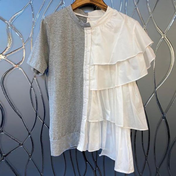 women's t-shirt fashion asymmetrical ruffles cotton short sleeve t shirt woman elegant loose baggy s-xl black summer clothes for women, White
women's t-shirt fashion asymmetrical ruffles cotton short sleeve t shirt woman elegant loose baggy s-xl black summer clothes for women, White