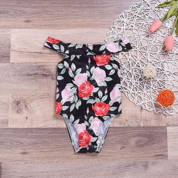 summer floral printed girls swimwear bodysuit for girl one-piece beach bathing bikini beachwear ma8 one-pieces, Black