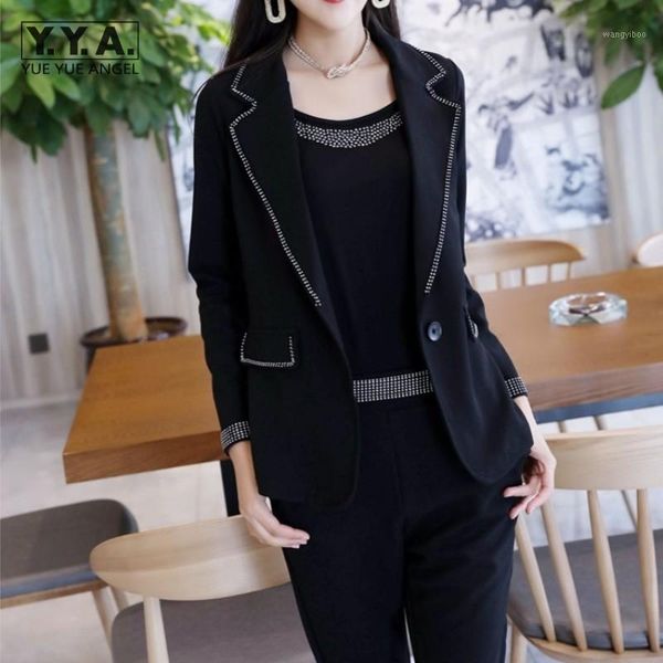 women's two piece pants autumn office ladies three suits diamond elastic tank slim blazers suit elegant women 3 matching sets, White
women's two piece pants autumn office ladies three suits diamond elastic tank slim blazers suit elegant women 3 matching sets, White