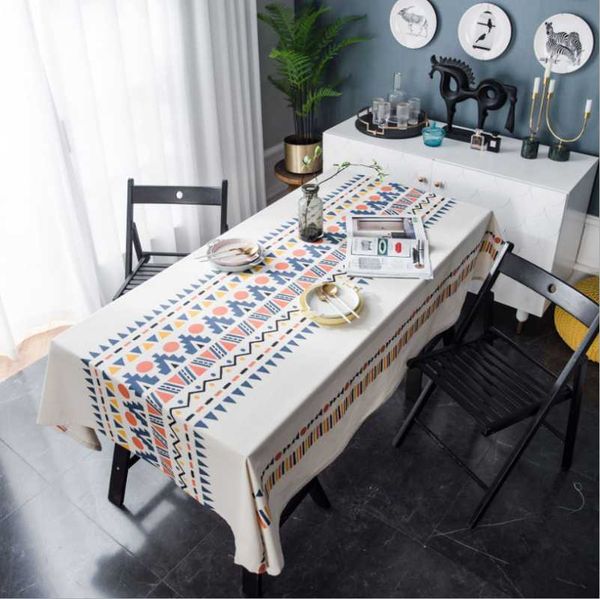 coton linen tablecloth rectangular geometric printed dining table cover birthday wedding decoration party cloth