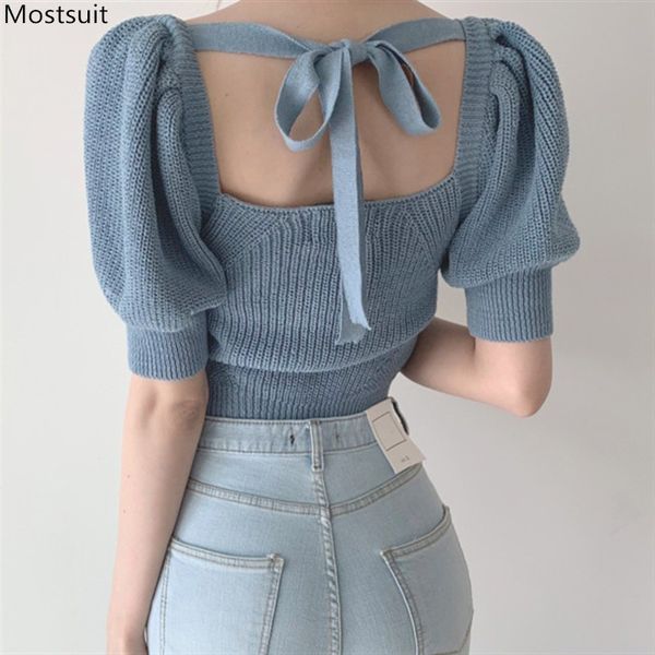 summer knitted women t-shirt korean tee shirt femme bandage lace up puff sleeve square collar hollow out shirts 210514, White
summer knitted women t-shirt korean tee shirt femme bandage lace up puff sleeve square collar hollow out shirts 210514, White
