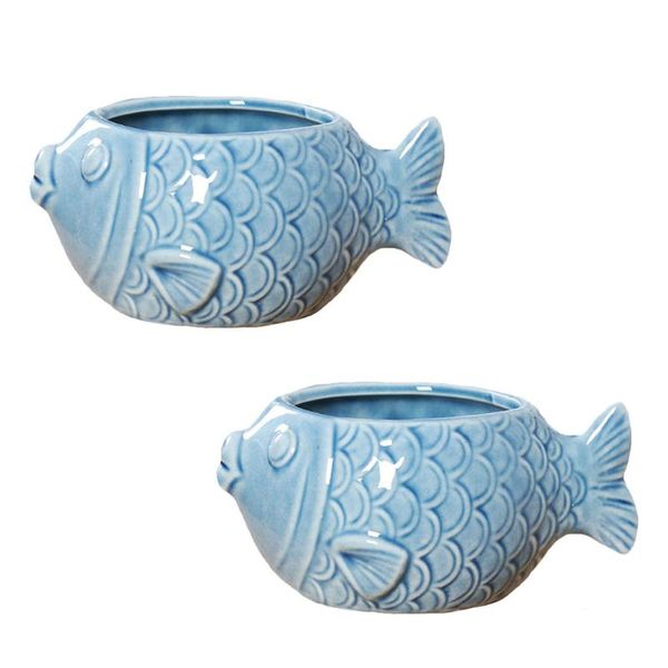 shower curtains 2pcs ceramic succulent planter lovely cartoon fish flower pots for home garden