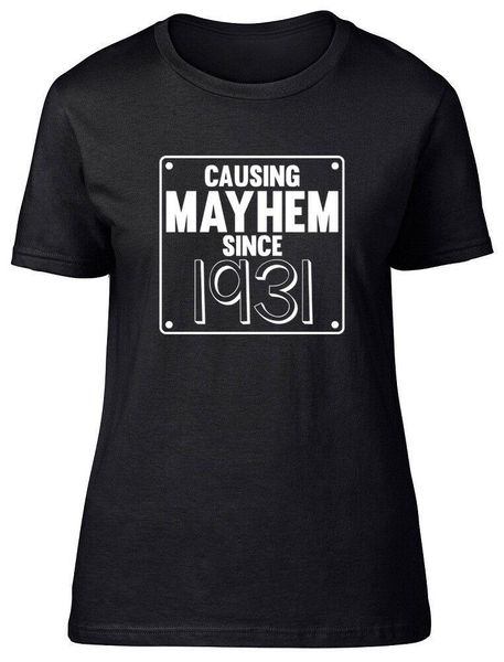 womens ladies causing mayhem since 1931 birthday fitted t-shirt men's t-shirts, White;black
womens ladies causing mayhem since 1931 birthday fitted t-shirt men's t-shirts, White;black