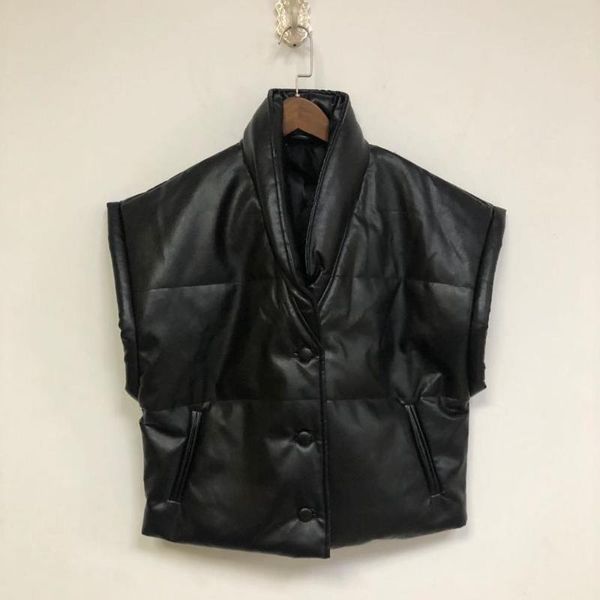 women's leather & faux black vest women sleeveless single breasted jacket