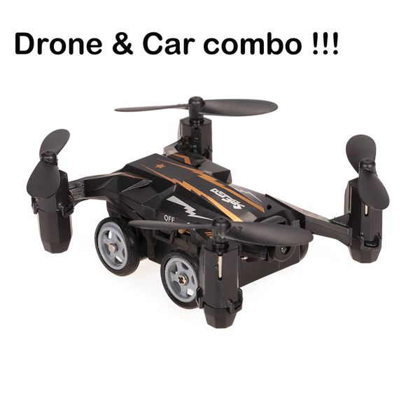 2.4G 4CH Air-Ground Flying RC Drone & Car Combo 2 in 1 Mini Drone RC Quadcopter Headless Mode One-key Return, Black
2.4G 4CH Air-Ground Flying RC Drone & Car Combo 2 in 1 Mini Drone RC Quadcopter Headless Mode One-key Return, Black