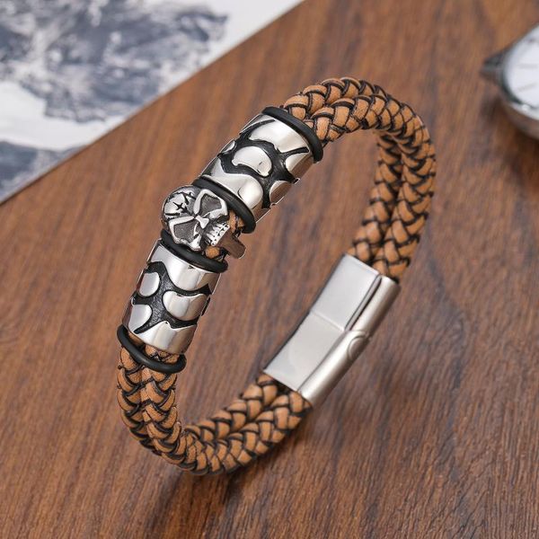 charm bracelets bohemian style 316 stainless steel men's bracelet ghost head accessory braided wine leather ladies, Golden;silver
charm bracelets bohemian style 316 stainless steel men's bracelet ghost head accessory braided wine leather ladies, Golden;silver