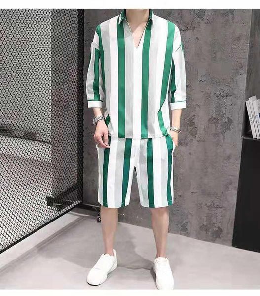 men's tracksuits the summer v-neck pocket short-sleeved t-shirt striped korean fashion seven-minute sleeve shorts suit ice silk fast dr, Gray
men's tracksuits the summer v-neck pocket short-sleeved t-shirt striped korean fashion seven-minute sleeve shorts suit ice silk fast dr, Gray