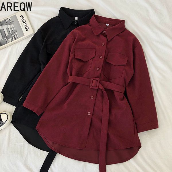 women's corduroy shirt spring turn-down collar long sleeve double pocket shirt sashes waist fall women clothing 210507, White
women's corduroy shirt spring turn-down collar long sleeve double pocket shirt sashes waist fall women clothing 210507, White