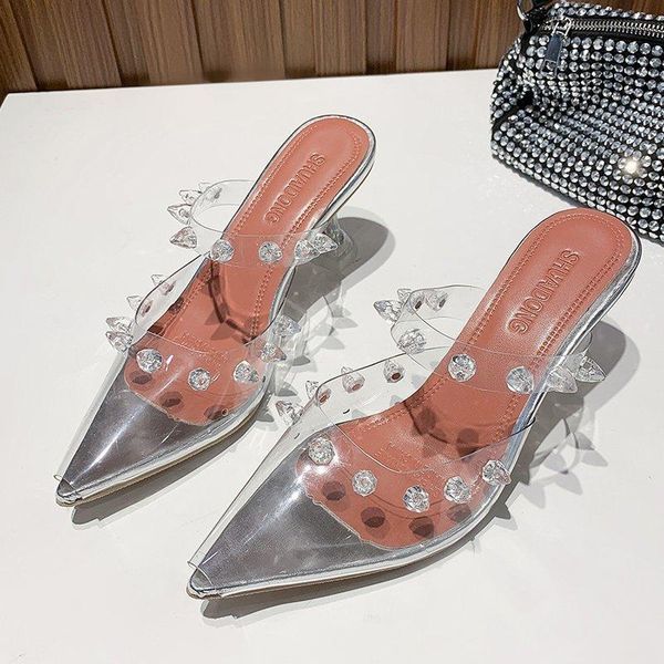 pvc transparent silver rivet pumps perspex heel high heels pointed toe crystal bling slingbacks women slippers, Black
pvc transparent silver rivet pumps perspex heel high heels pointed toe crystal bling slingbacks women slippers, Black
