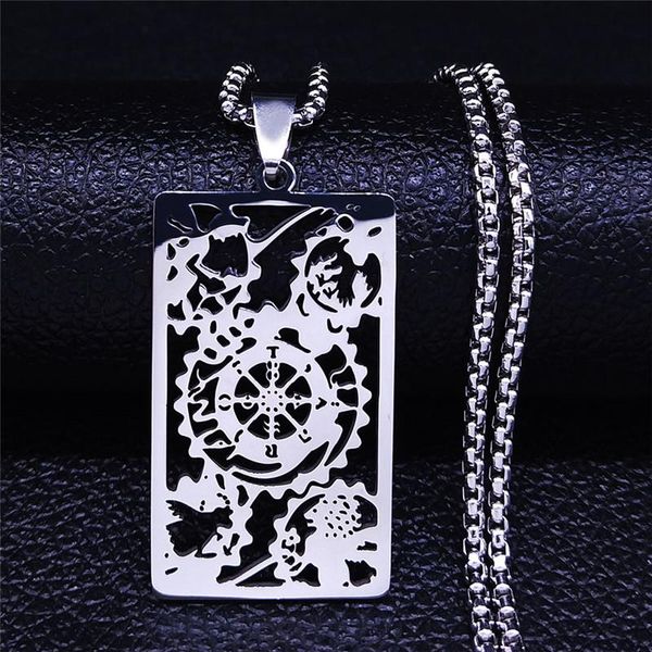 tarot divination steering wheel stainless steel pendant necklaces women/men silver color necklace chain jewelry bijoux n4365s03