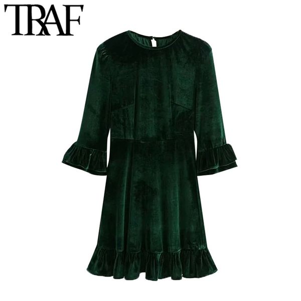 women elegant fashion ruffled velvet mini dress vintage three quarter sleeve back zipper female dresses vestidos 210507, Black;gray
women elegant fashion ruffled velvet mini dress vintage three quarter sleeve back zipper female dresses vestidos 210507, Black;gray